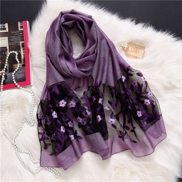 Fashionable Women's Silk Scarves - Embroidered Shawls & Beach Stoles for Spring/Summer
