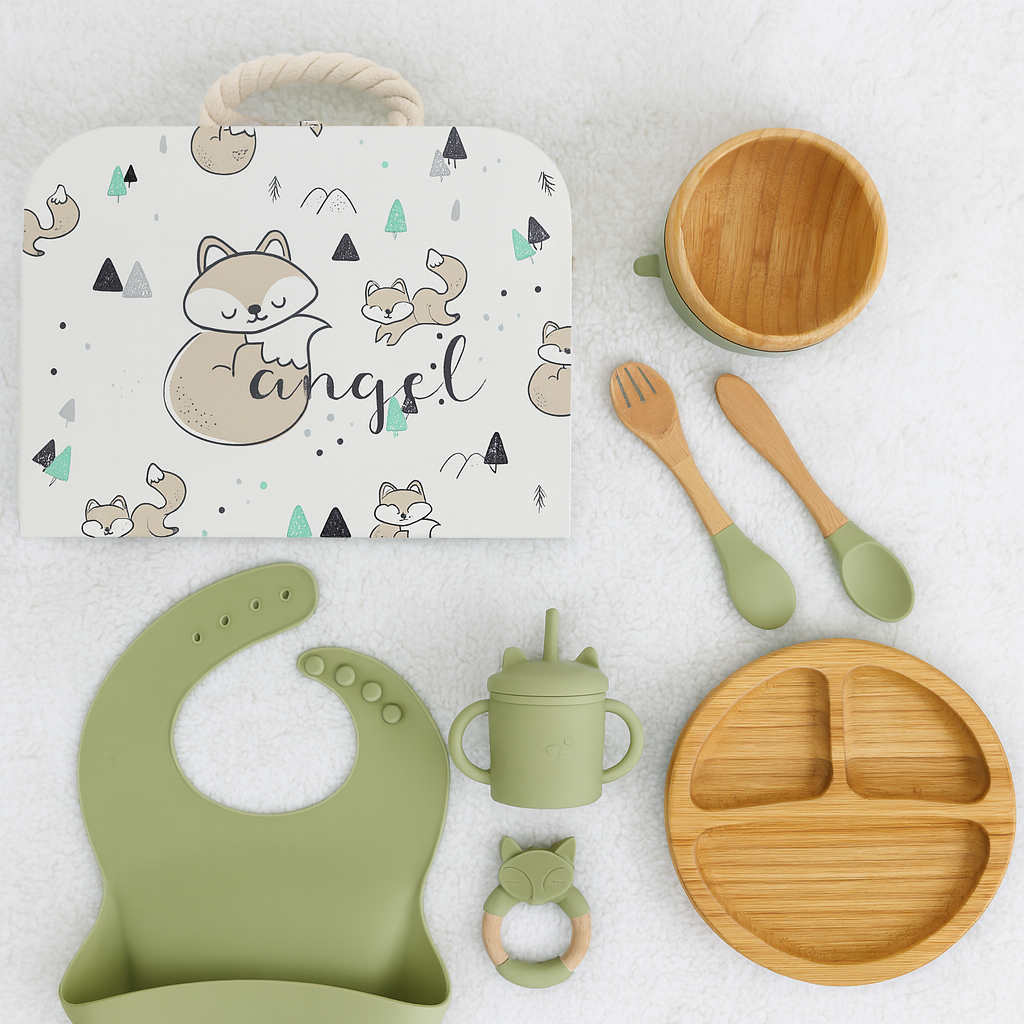 7Pcs Wooden Feeding Tableware Sets Kids Feeding Supplies Bam