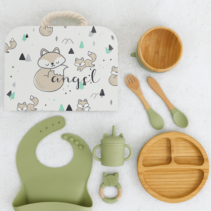 7Pcs Wooden Feeding Tableware Sets Kids Feeding Supplies Bam